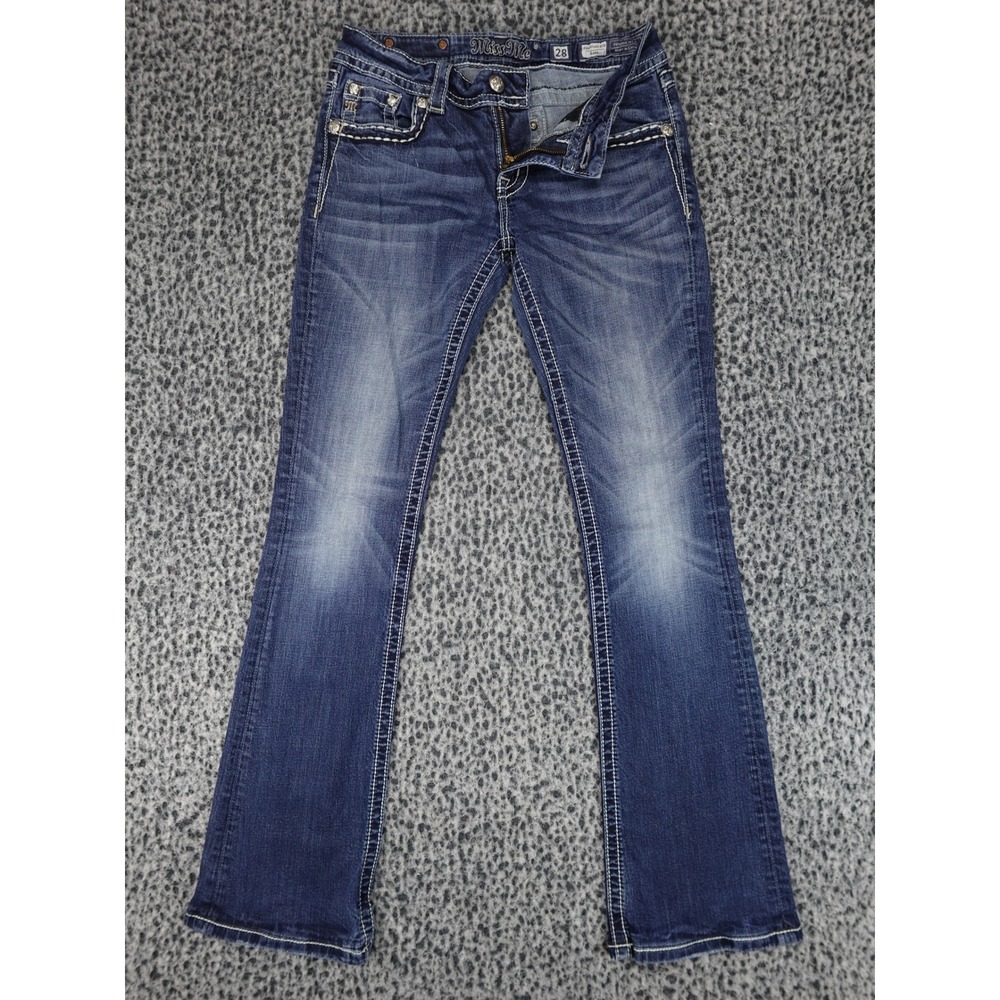 Miss Me Bootcut Jeans Womens 28 Blue Dark Wash Embellished Cross JP5879B2